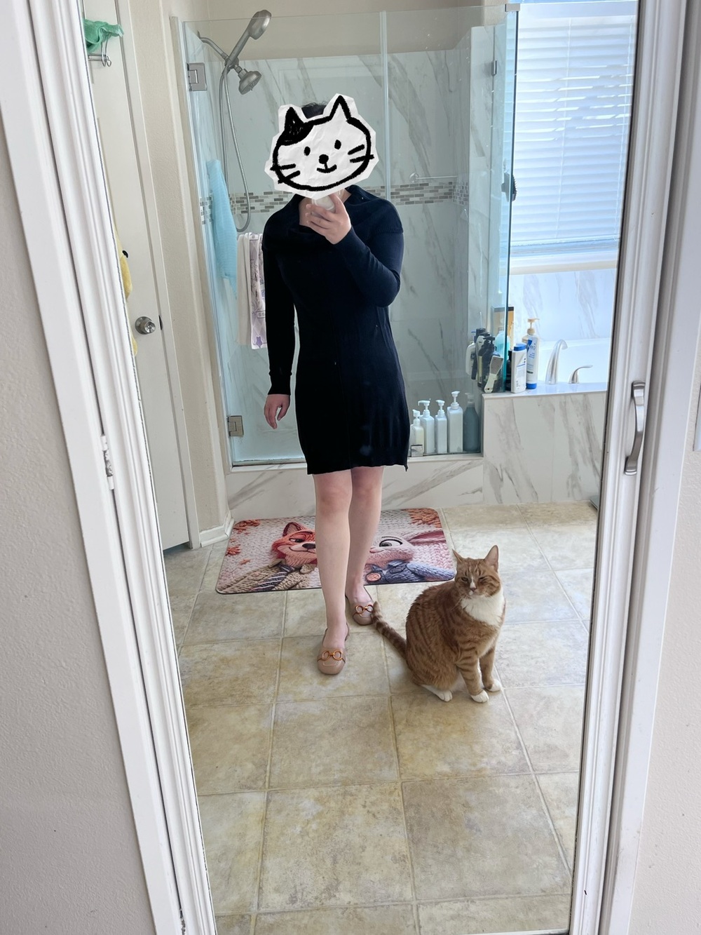 Women's Black Long Sleeve Knee-Length Sweater Dress